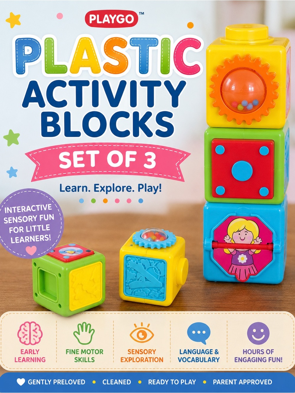 PLAYGO PLASTIC ACTIVITY BLOCKS SET OF 3